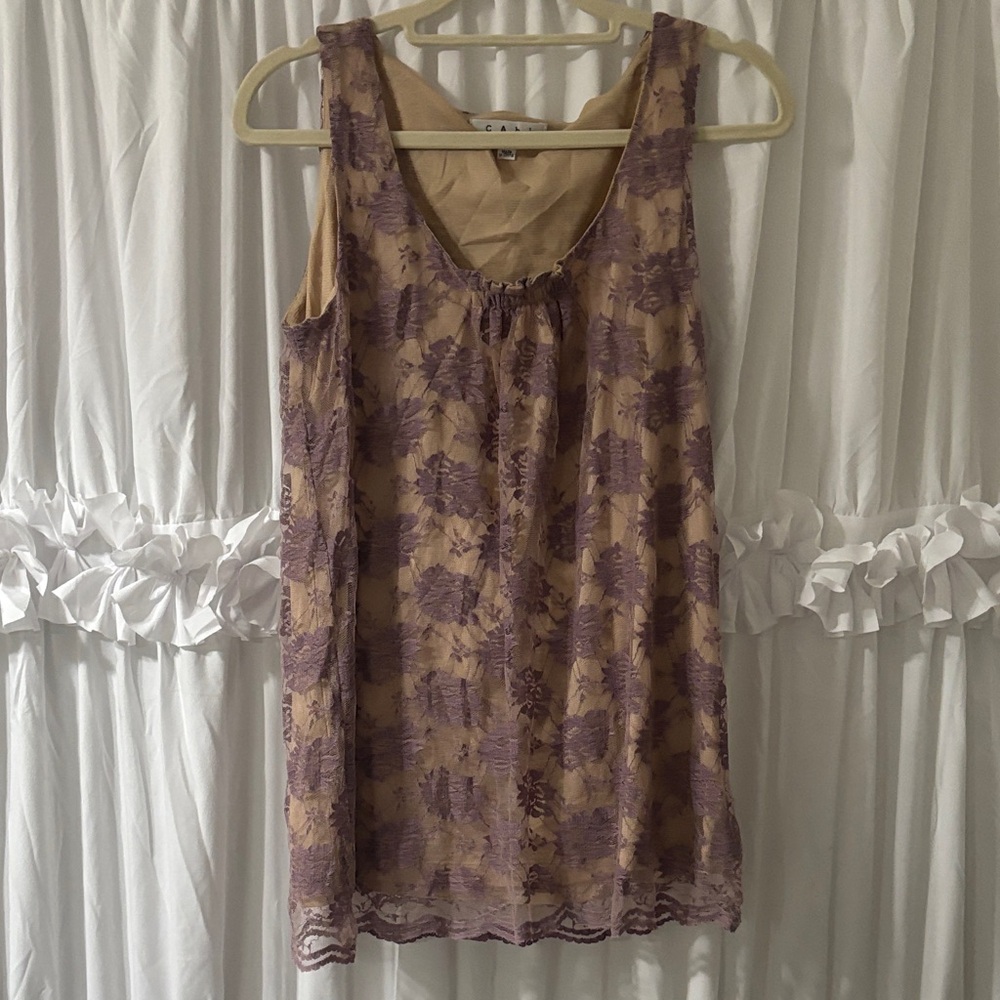 Bella Canvas Tan Slip with Mauve purple Floral Lace Overlay
